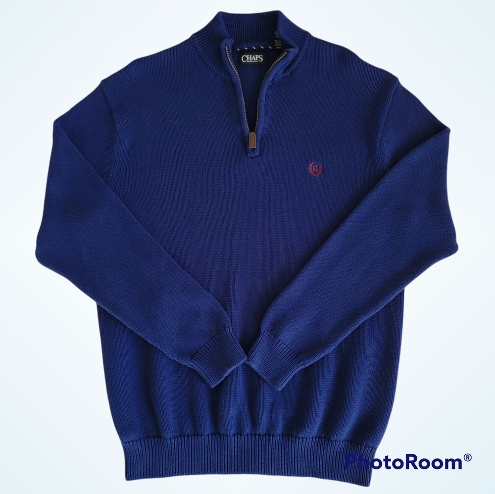 CHAPS Men's 1/4 zip Blue Pullover Sweater